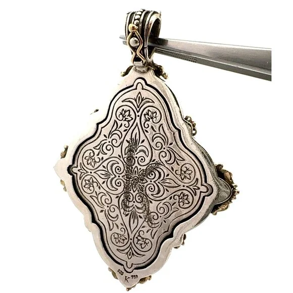 Designer Konstantino 925 Sterling Silver 18k Gold Mother of Pearl Cross Pendant - Picture 4 of 12